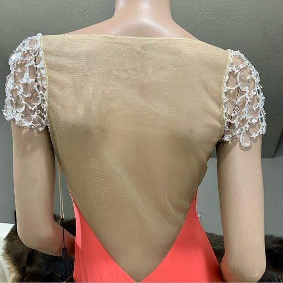 Elegant Crystal Detail Cap Sleeve Jersey Sheath Evening Dress & Sheer Back - Picture 11 of 13